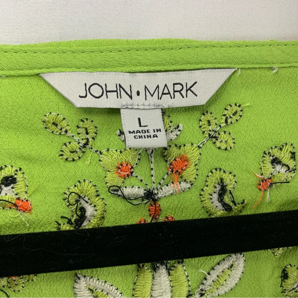 NWT John Mark Lime Green Embroidered Short Sleeve Boho Tunic Top, Size L - Picture 4 of 13
